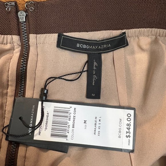 BCBG MaxAzria Skirt Medium Bronze Sequin Mesh Dorshea Pencil Glam Stretch New - Picture 7 of 10